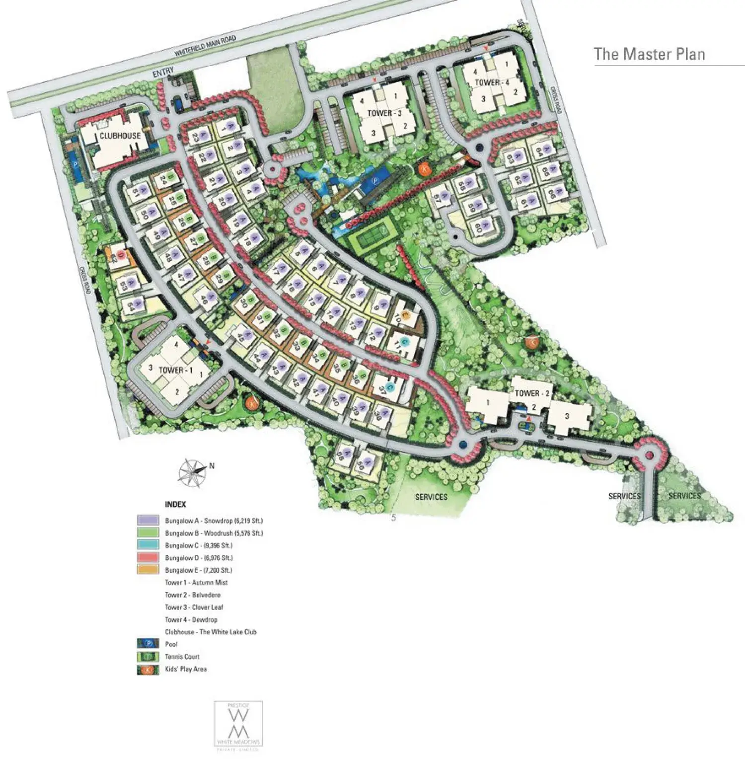 Sobha Navalur master plan showing the layout of towers, roads and open spaces
